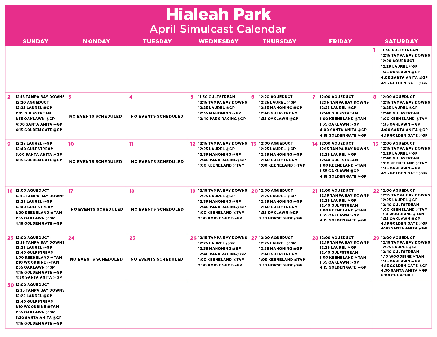 Simulcast Calendar Hialeah Park Casino